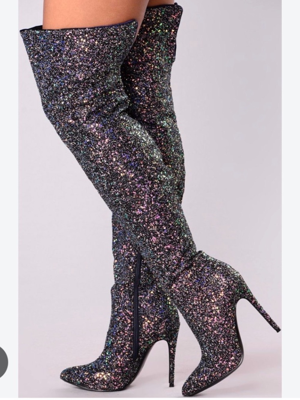 Fashion Nova Glitter Over the Knee Boots - Black